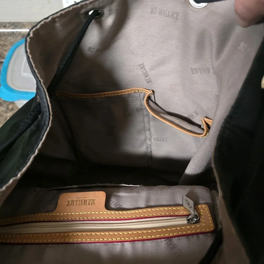 MZ WALLACE Marlena Backpack Striking Black Leather Nylon Gold‎ Hardware Buckle